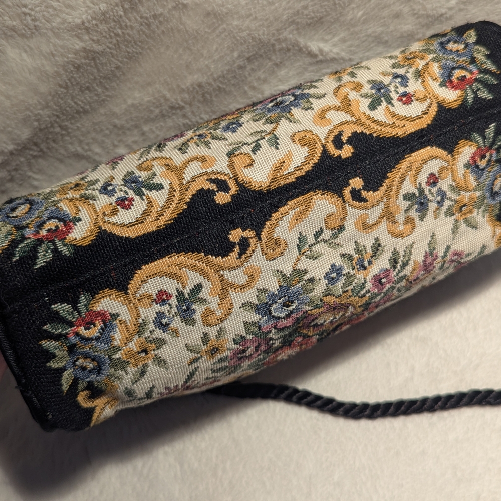 Magid Black Floral Tapestry Wristlet with Gold Accents - Picture 8 of 11